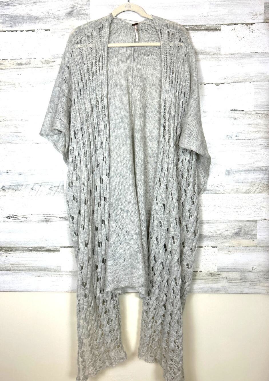 Free People Womens M/L Gray Heath Knit Kimono Cardigan Knit Open Front Sweater
